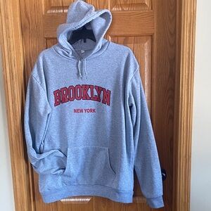 Classic Gray Hoodie with Red Brooklyn Print